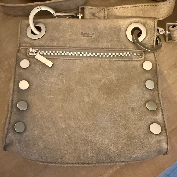 Hammitt Crossbody Bag – Suede | Taupe / Stone Grey | Grommet & Stud Detail - Picture 4 of 9